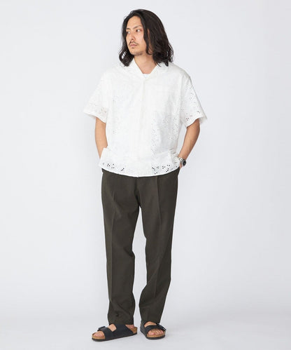 BENCH MARKING SHIRT: フラワーレース オープンカラー ショートスリーブ シャツ