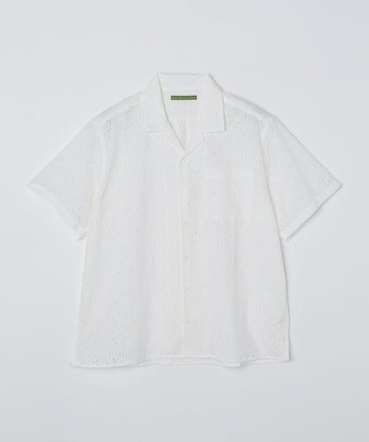 BENCH MARKING SHIRT: フラワーレース オープンカラー ショートスリーブ シャツ