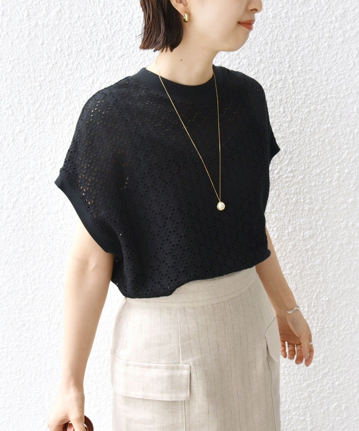 【WEB限定】〈手洗い可能〉アイレット クルーネック プルオーバー