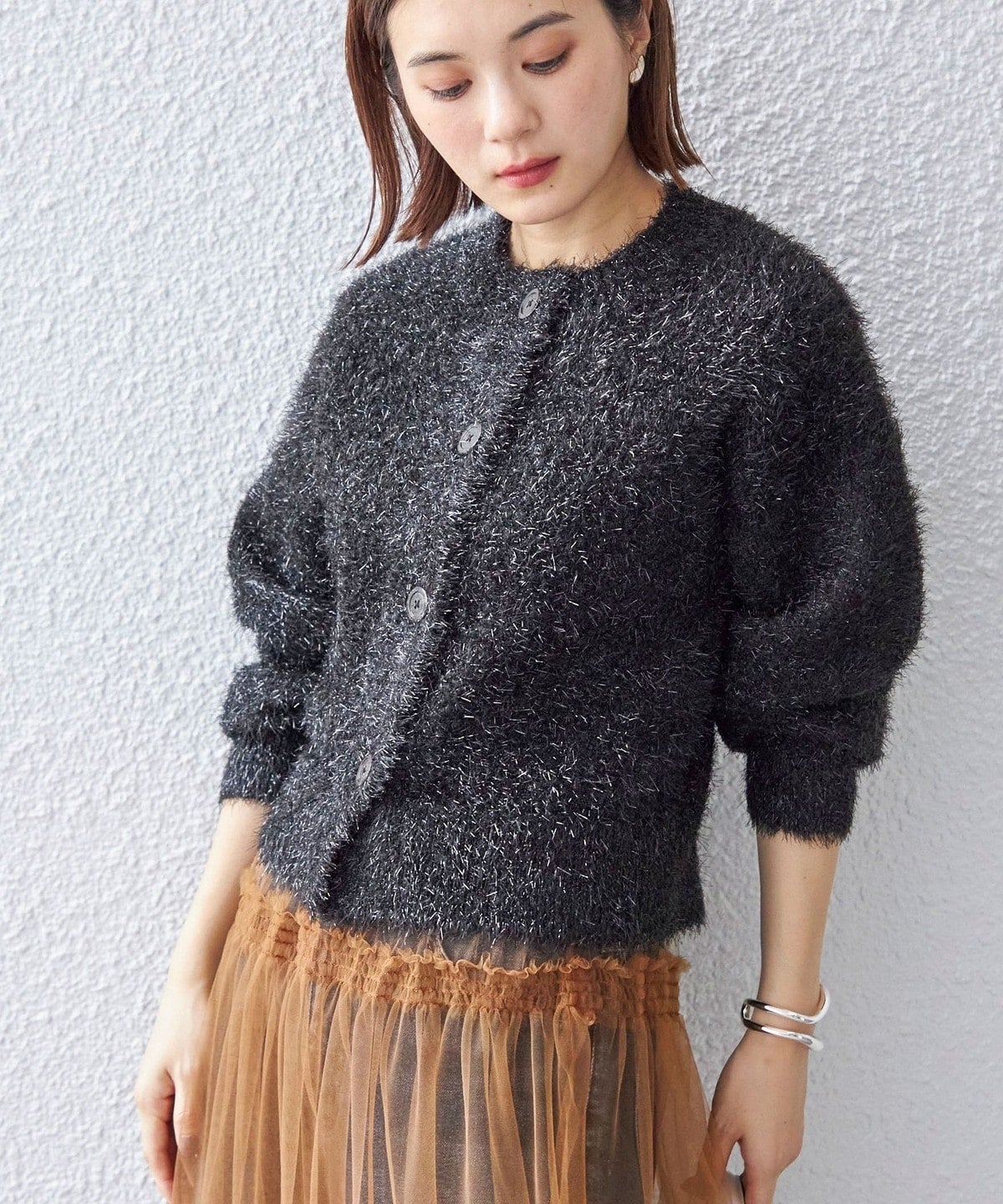 〈手洗い可能〉グリッター ラメ クルーネック カーディガン