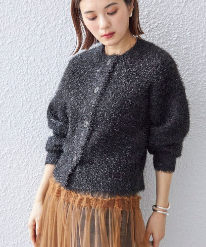 〈手洗い可能〉グリッター ラメ クルーネック カーディガン