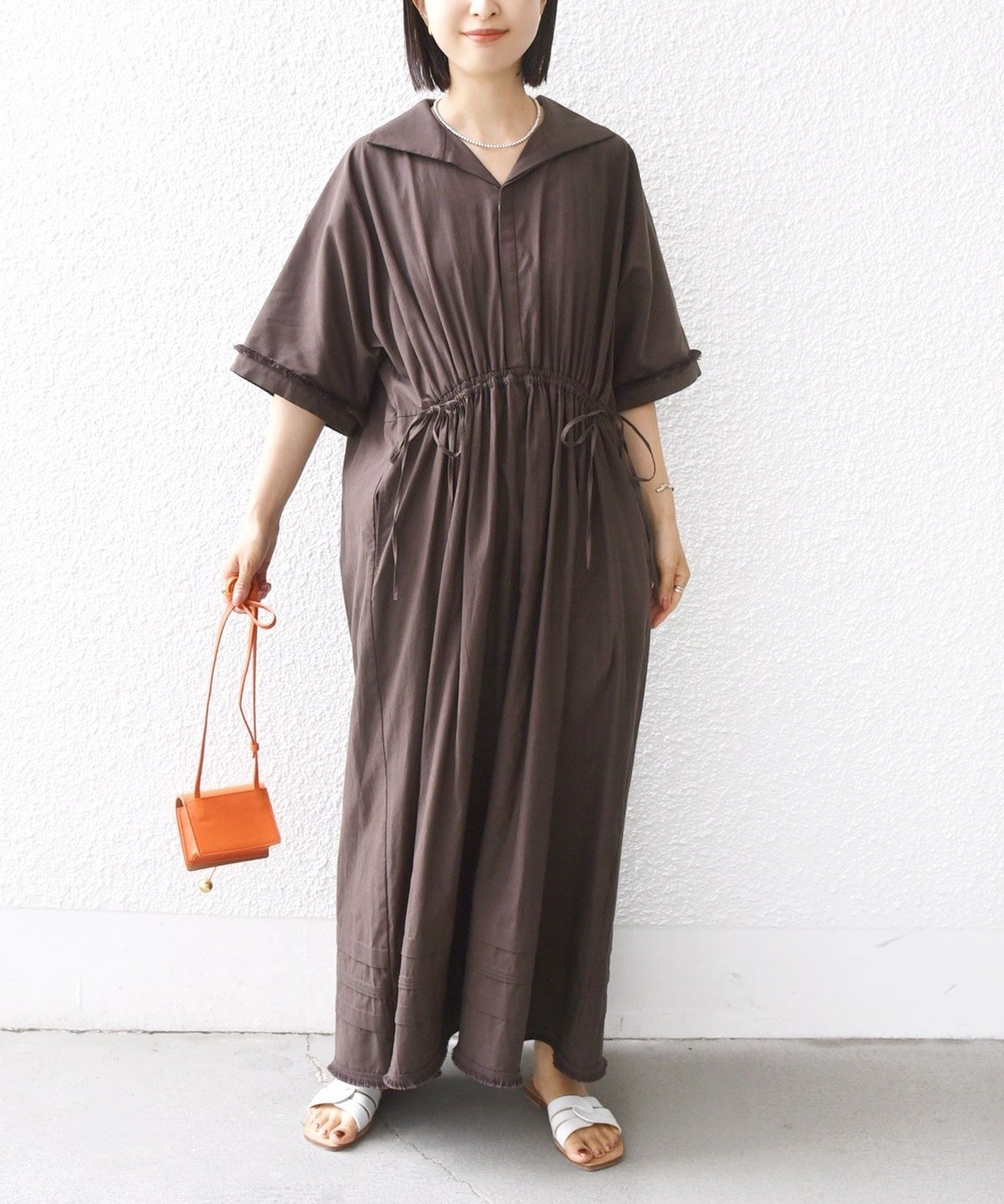 〈洗濯機可能〉 ドルマン フリンジ ドロスト ワンピース