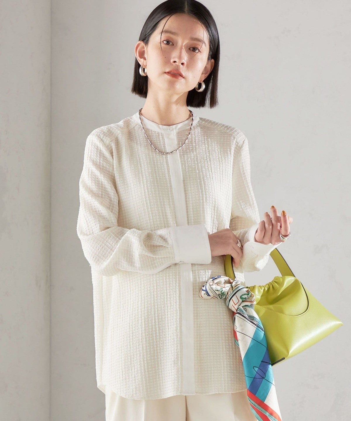 〈手洗い可能〉 ジャカード バンドカラー ブラウス 24SS