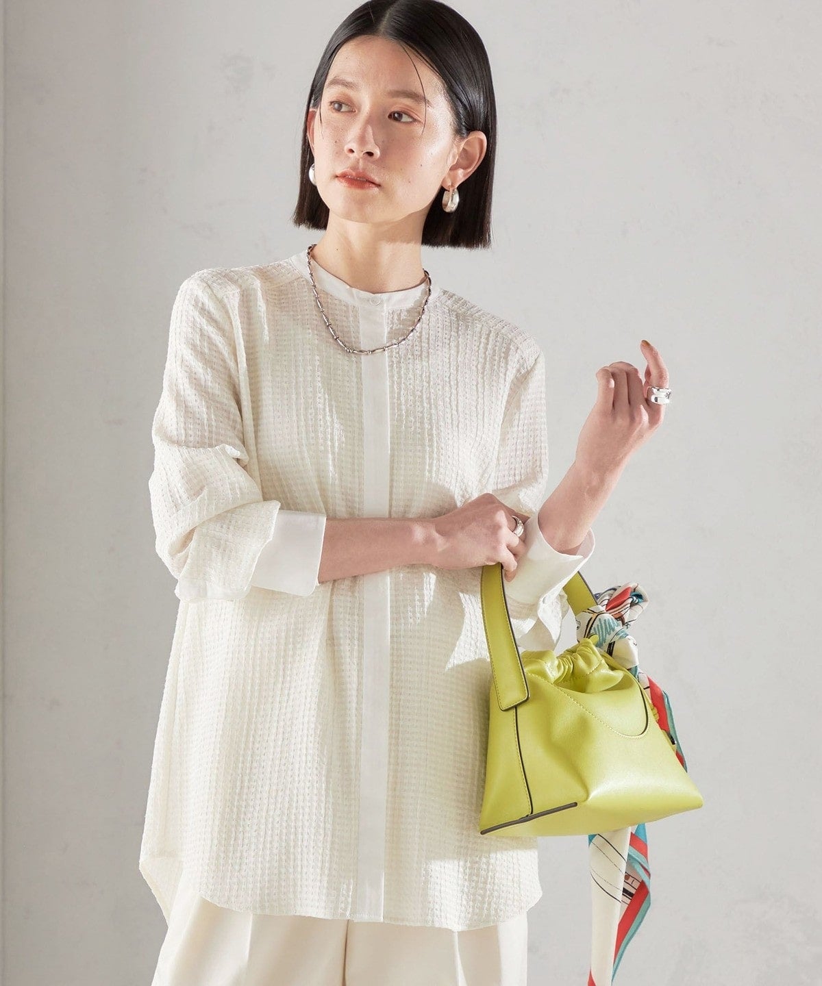 〈手洗い可能〉 ジャカード バンドカラー ブラウス 24SS