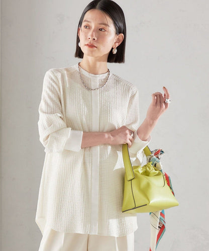 〈手洗い可能〉 ジャカード バンドカラー ブラウス 24SS