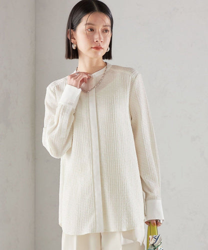 〈手洗い可能〉 ジャカード バンドカラー ブラウス 24SS