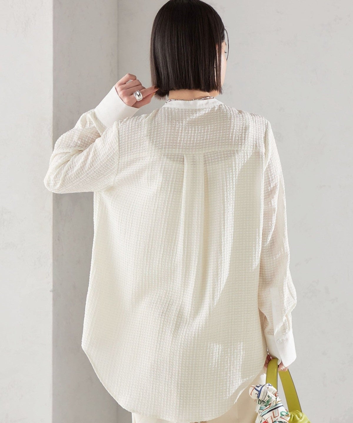 〈手洗い可能〉 ジャカード バンドカラー ブラウス 24SS