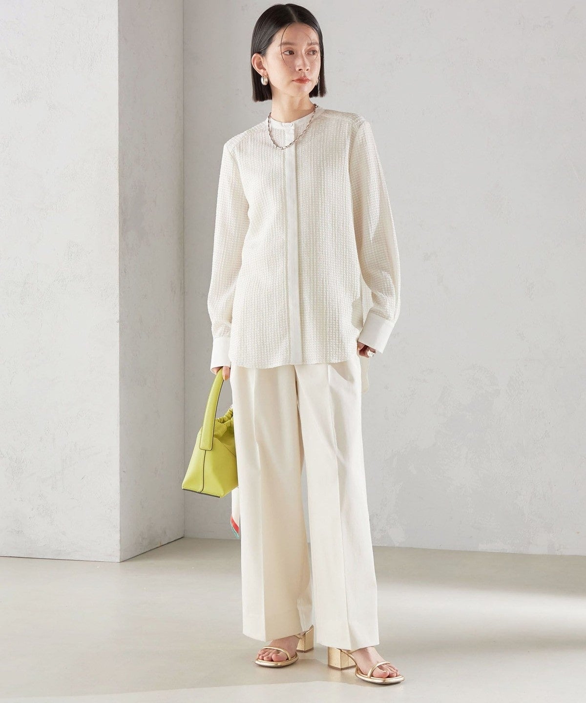 〈手洗い可能〉 ジャカード バンドカラー ブラウス 24SS