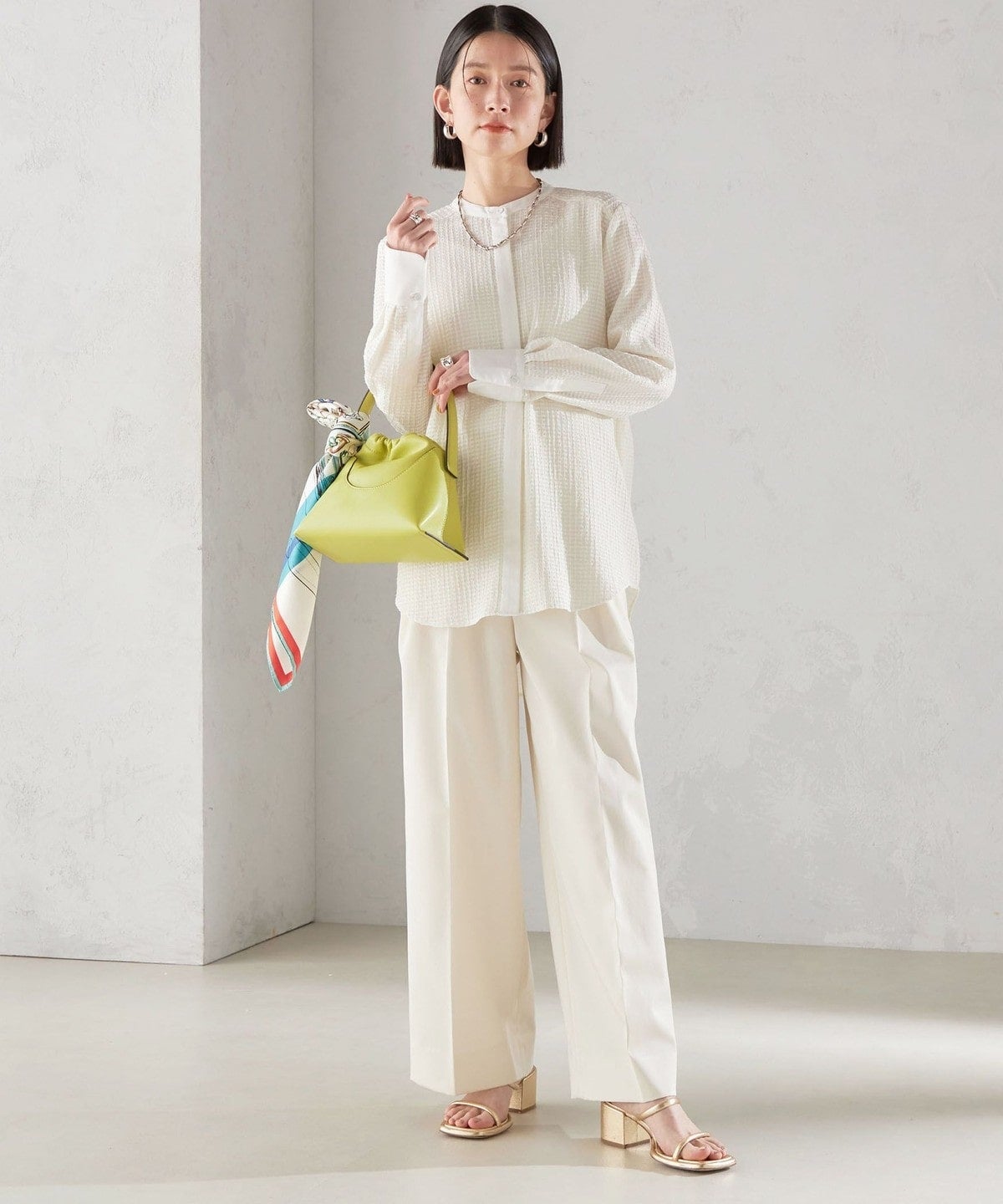 〈手洗い可能〉 ジャカード バンドカラー ブラウス 24SS