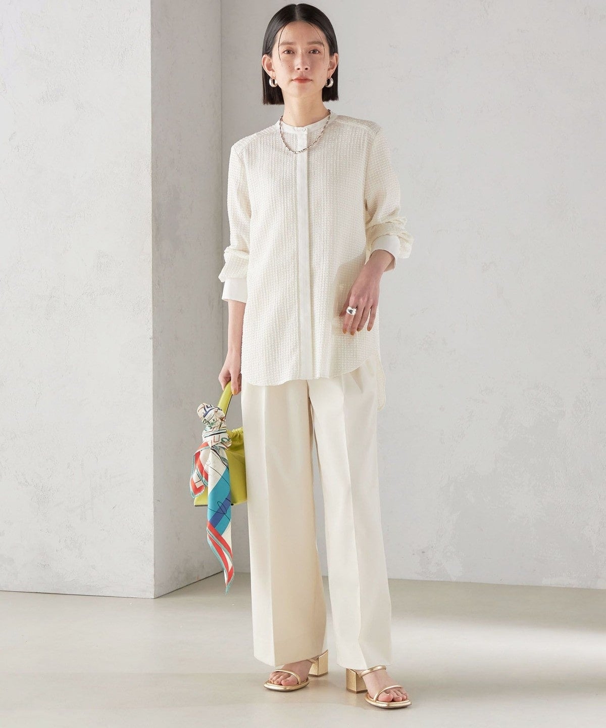 〈手洗い可能〉 ジャカード バンドカラー ブラウス 24SS