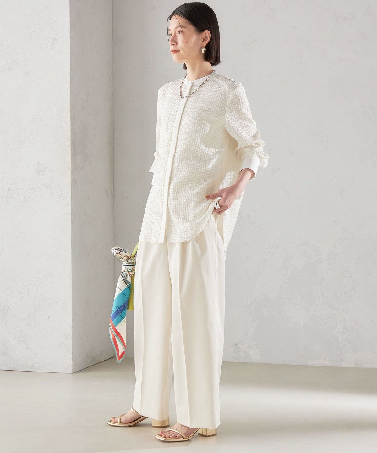 〈手洗い可能〉 ジャカード バンドカラー ブラウス 24SS