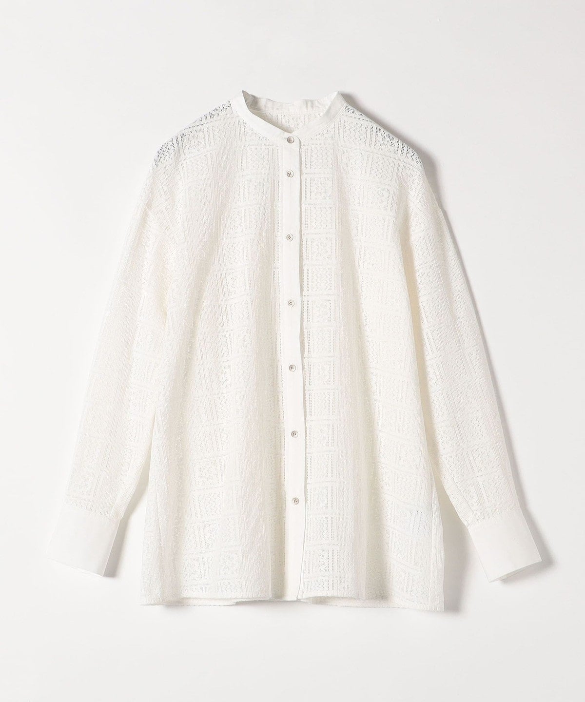 quaranciel:〈手洗い可能〉ジオメトリック レース バンドカラー シャツ