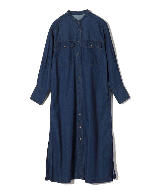 〈手洗い可能〉デニム ダブル ポケット シャツ ワンピース