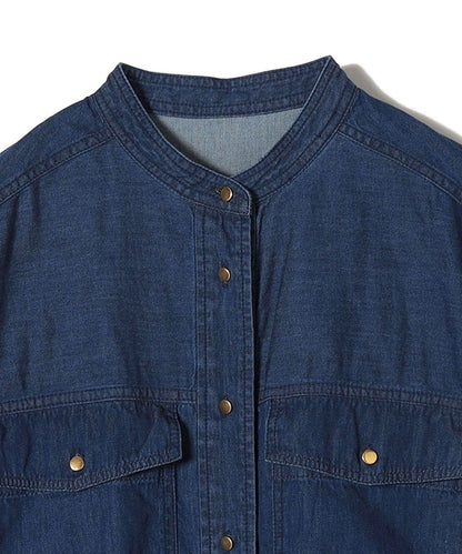 〈手洗い可能〉デニム ダブル ポケット シャツ ワンピース