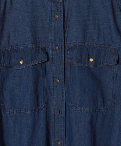 〈手洗い可能〉デニム ダブル ポケット シャツ ワンピース