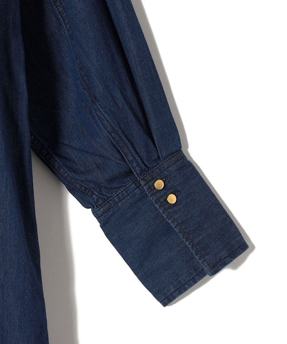 〈手洗い可能〉デニム ダブル ポケット シャツ ワンピース