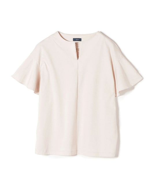 〈手洗い可能〉ALBINI パールモチーフボタン フレアスリーブ カットソー