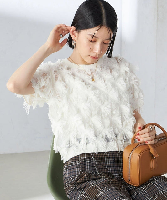 〈手洗い可能〉シアー フリンジ ジャカード プルオーバー