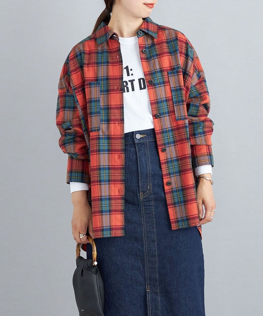 〈手洗い可能〉ネルチェックビッグシャツ