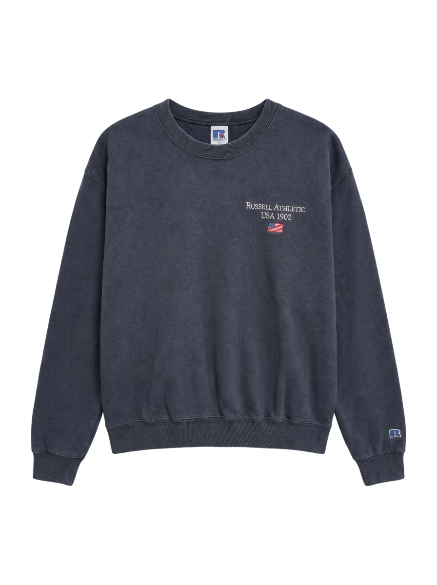 【WEB限定/SHIPS別注】RUSSELL ATHLETIC: ビッグシルエット アメリカンフラッグ ロゴ エンブロイダリー スウェット (トレーナー)