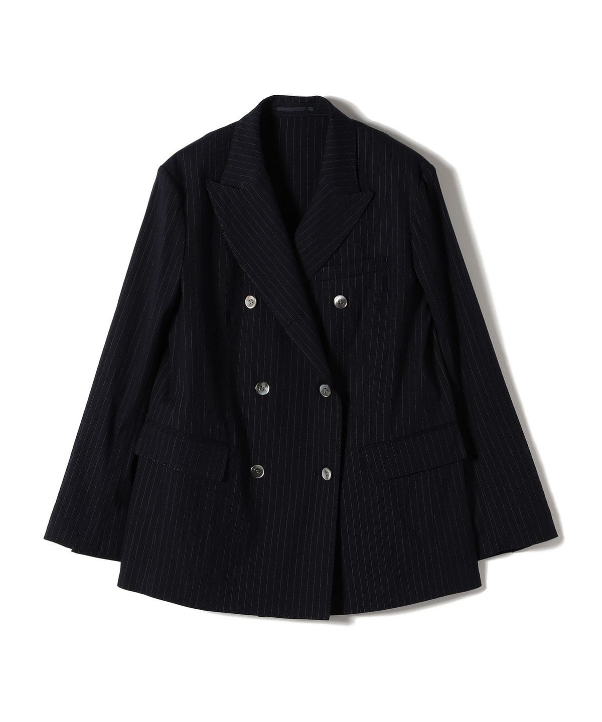 SHIPS Primary Navy Label:麻混 ストライプ ストレッチ ダブル ジャケット