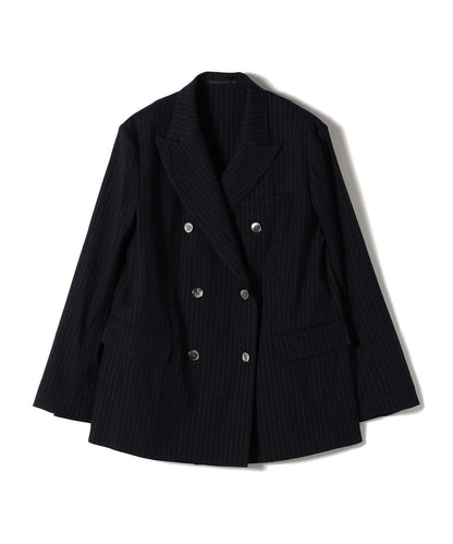 SHIPS Primary Navy Label:麻混 ストライプ ストレッチ ダブル ジャケット