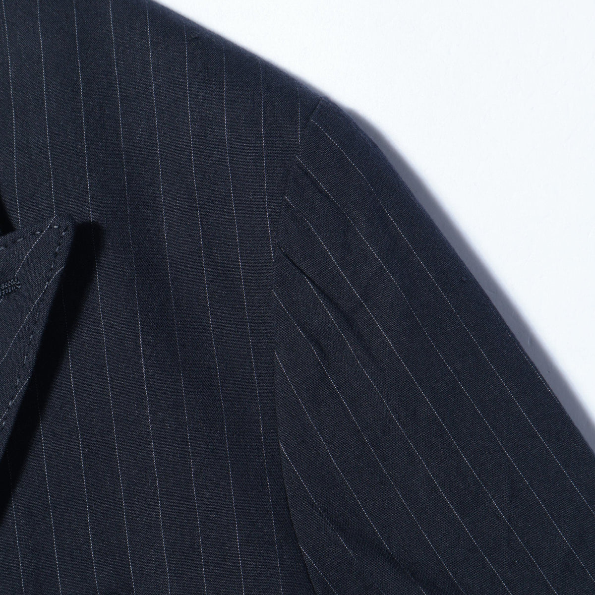 SHIPS Primary Navy Label:麻混 ストライプ ストレッチ ダブル ジャケット