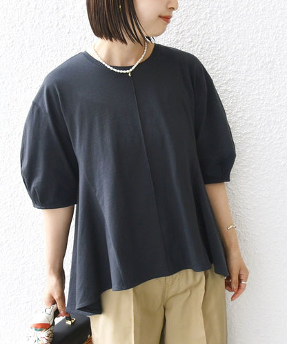 【WEB限定】 〈洗濯機可能〉へムフレア 5分袖 カットソー