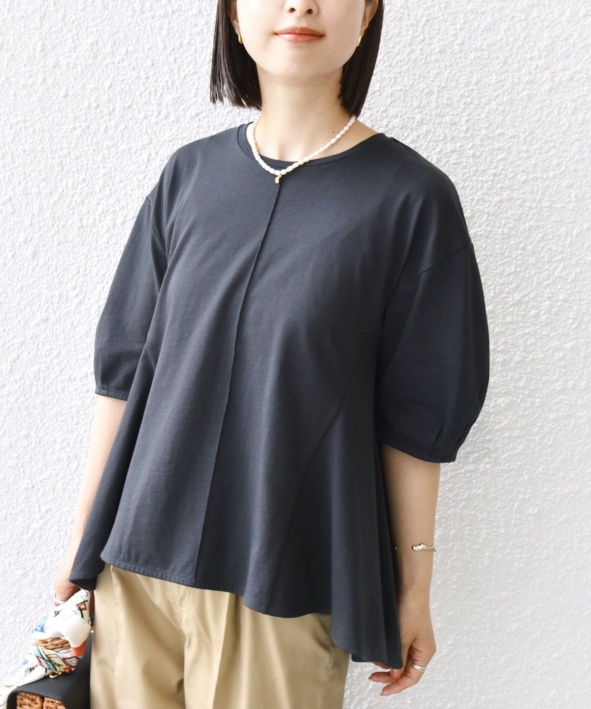 【WEB限定】 〈洗濯機可能〉へムフレア 5分袖 カットソー