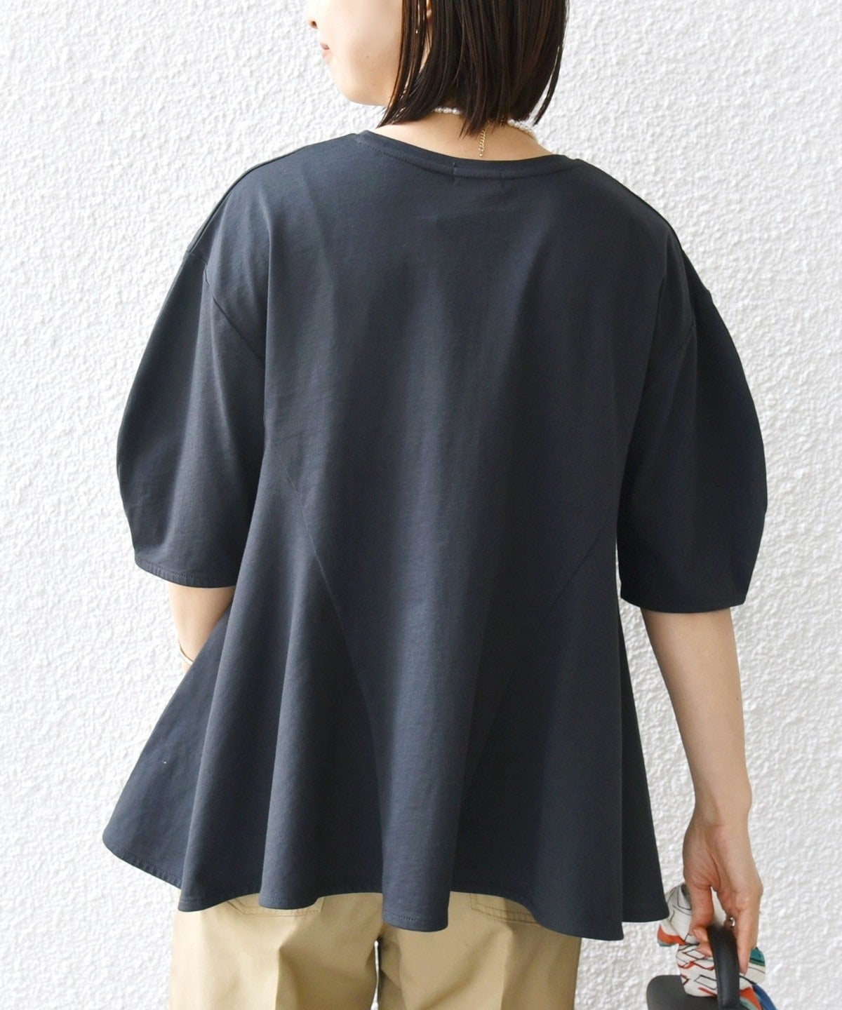 【WEB限定】 〈洗濯機可能〉へムフレア 5分袖 カットソー