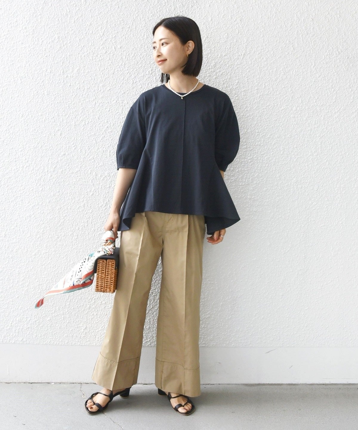 【WEB限定】 〈洗濯機可能〉へムフレア 5分袖 カットソー