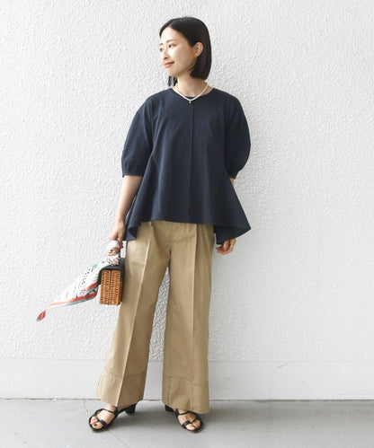 【WEB限定】 〈洗濯機可能〉へムフレア 5分袖 カットソー