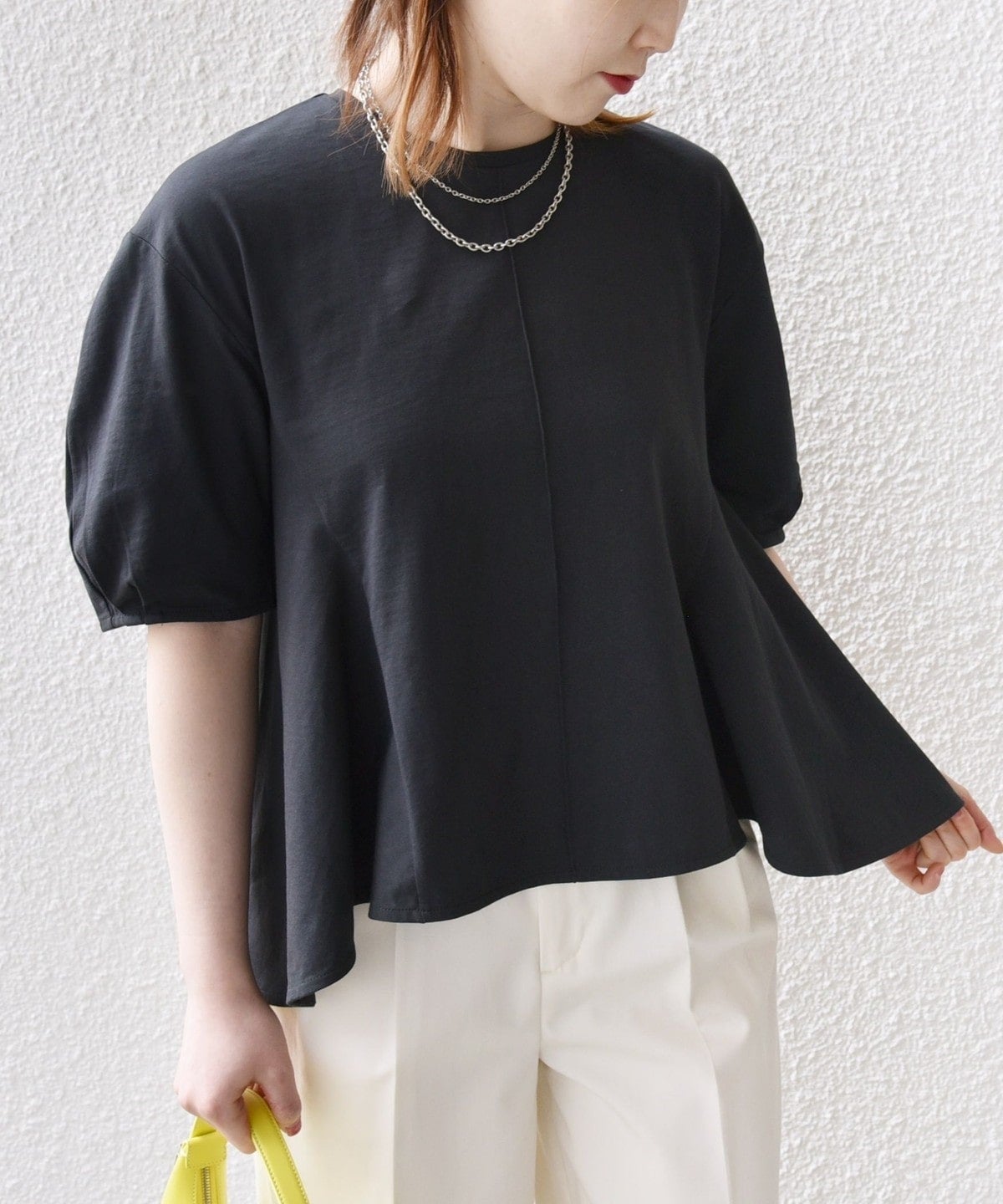 【WEB限定】 〈洗濯機可能〉へムフレア 5分袖 カットソー