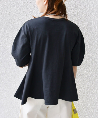 【WEB限定】 〈洗濯機可能〉へムフレア 5分袖 カットソー