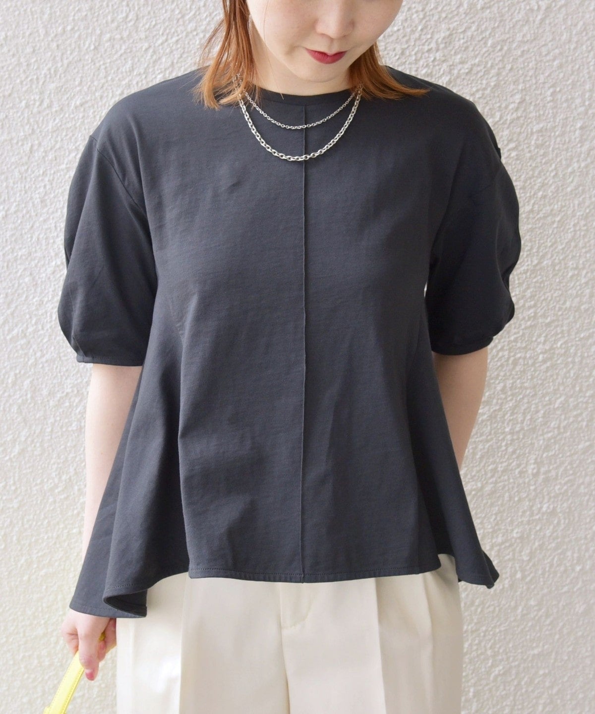 【WEB限定】 〈洗濯機可能〉へムフレア 5分袖 カットソー