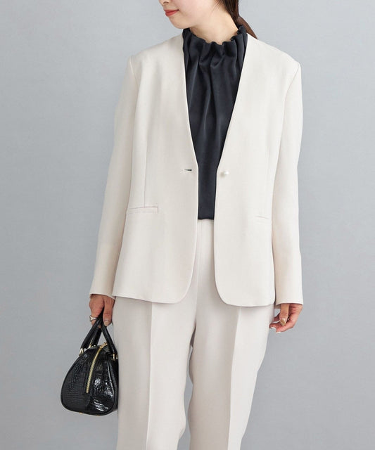 〈手洗い可能〉パールモチーフボタン バックフレアジャケット