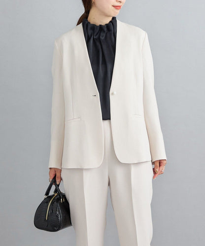 〈手洗い可能〉パールモチーフボタン バックフレアジャケット