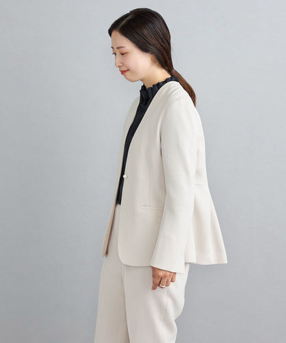 〈手洗い可能〉パールモチーフボタン バックフレアジャケット