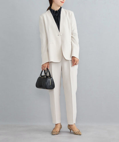 〈手洗い可能〉パールモチーフボタン バックフレアジャケット