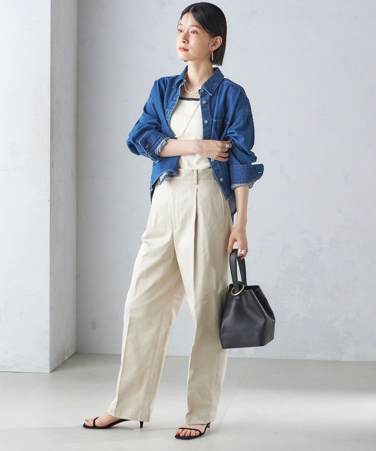 〈洗濯機可能〉ショート丈 デニム シャツ