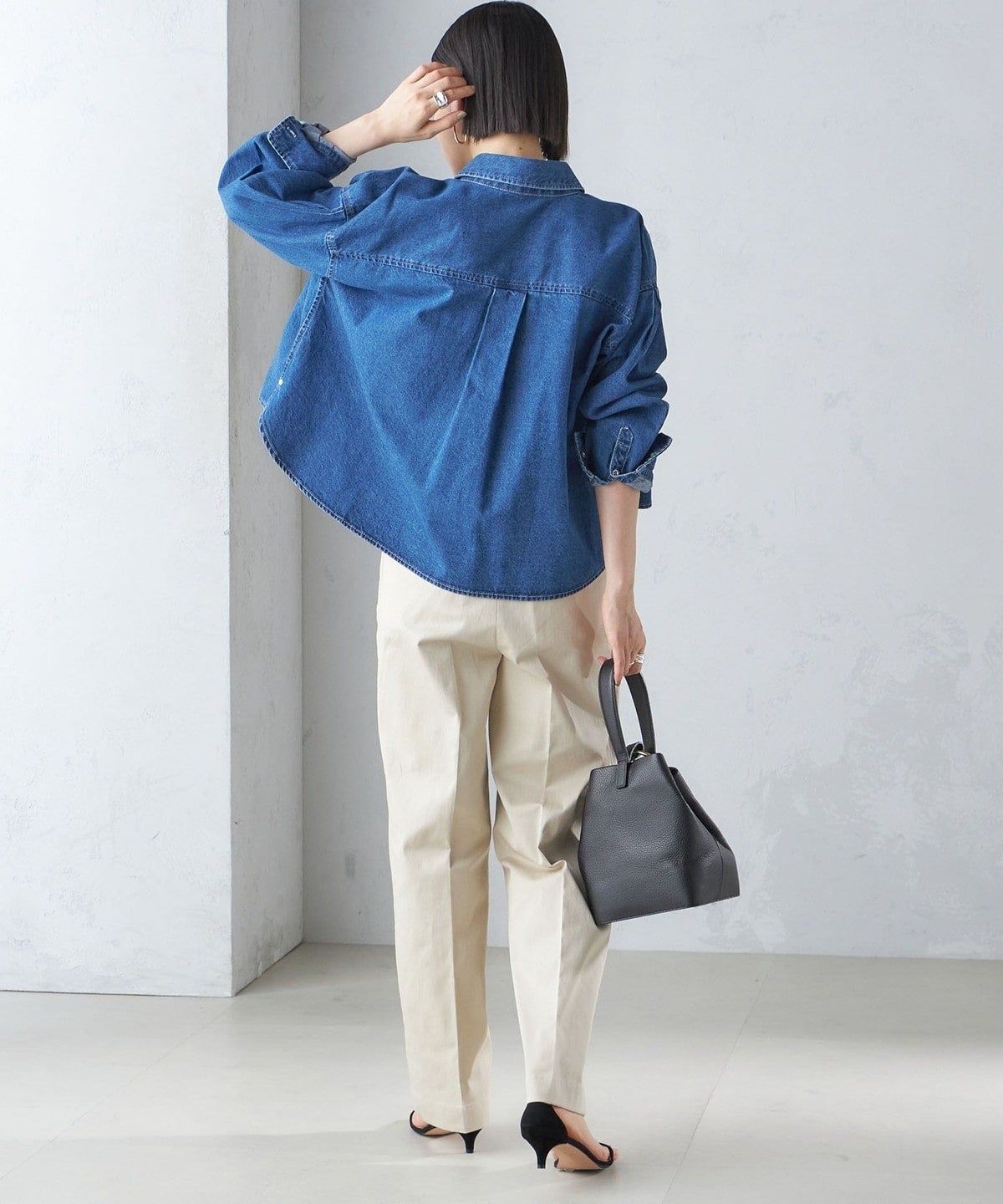 〈洗濯機可能〉ショート丈 デニム シャツ