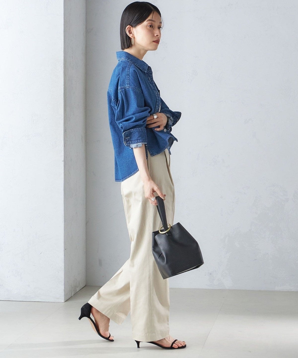 〈洗濯機可能〉ショート丈 デニム シャツ