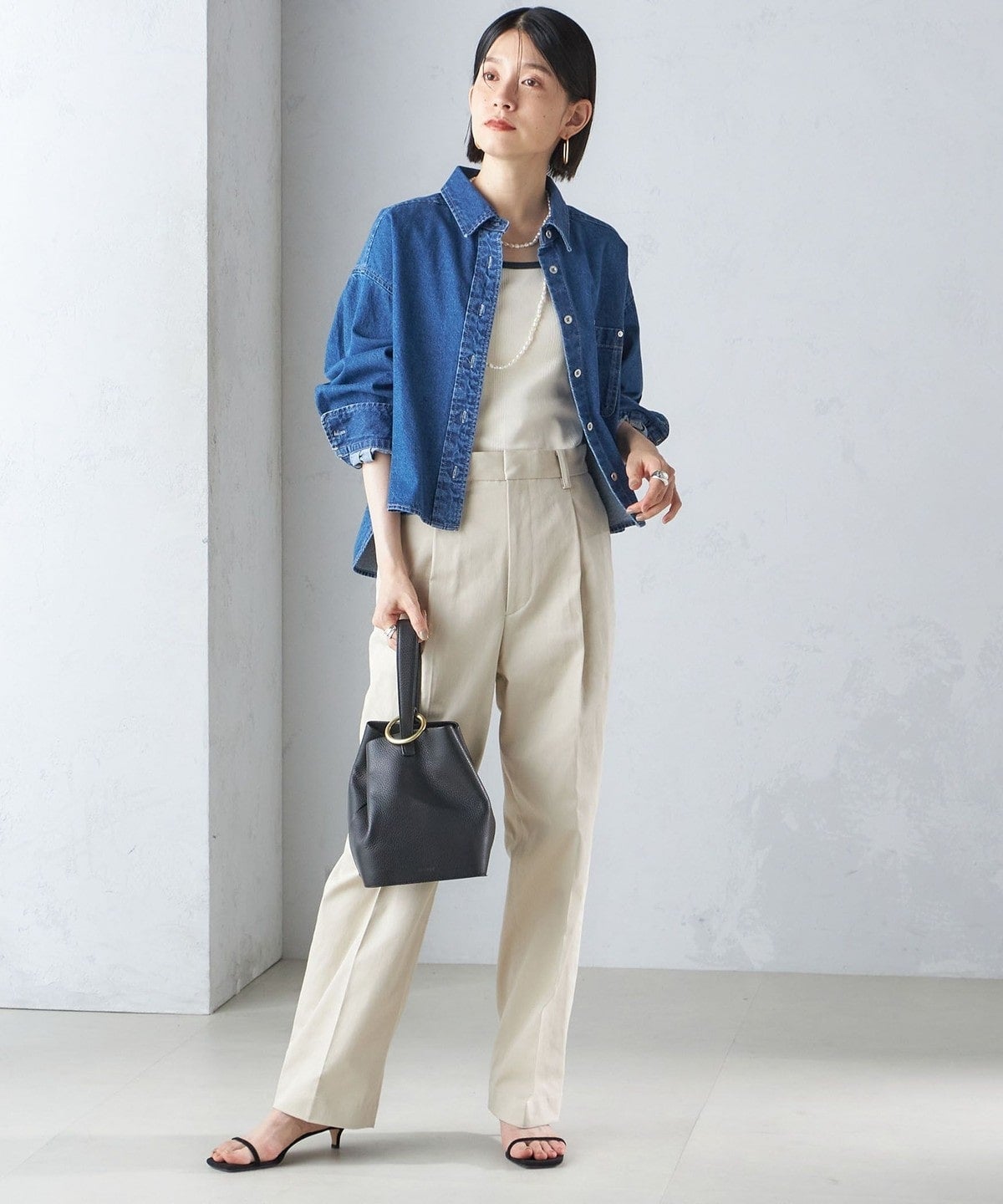 〈洗濯機可能〉ショート丈 デニム シャツ