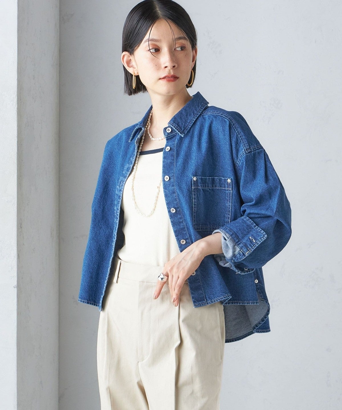 〈洗濯機可能〉ショート丈 デニム シャツ