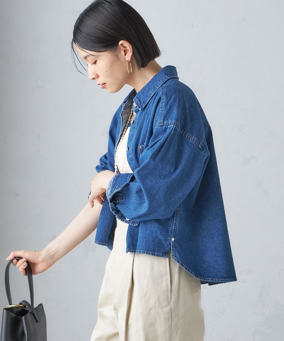 〈洗濯機可能〉ショート丈 デニム シャツ