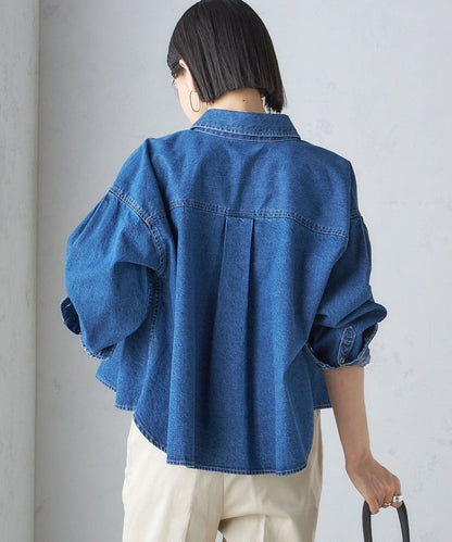 〈洗濯機可能〉ショート丈 デニム シャツ