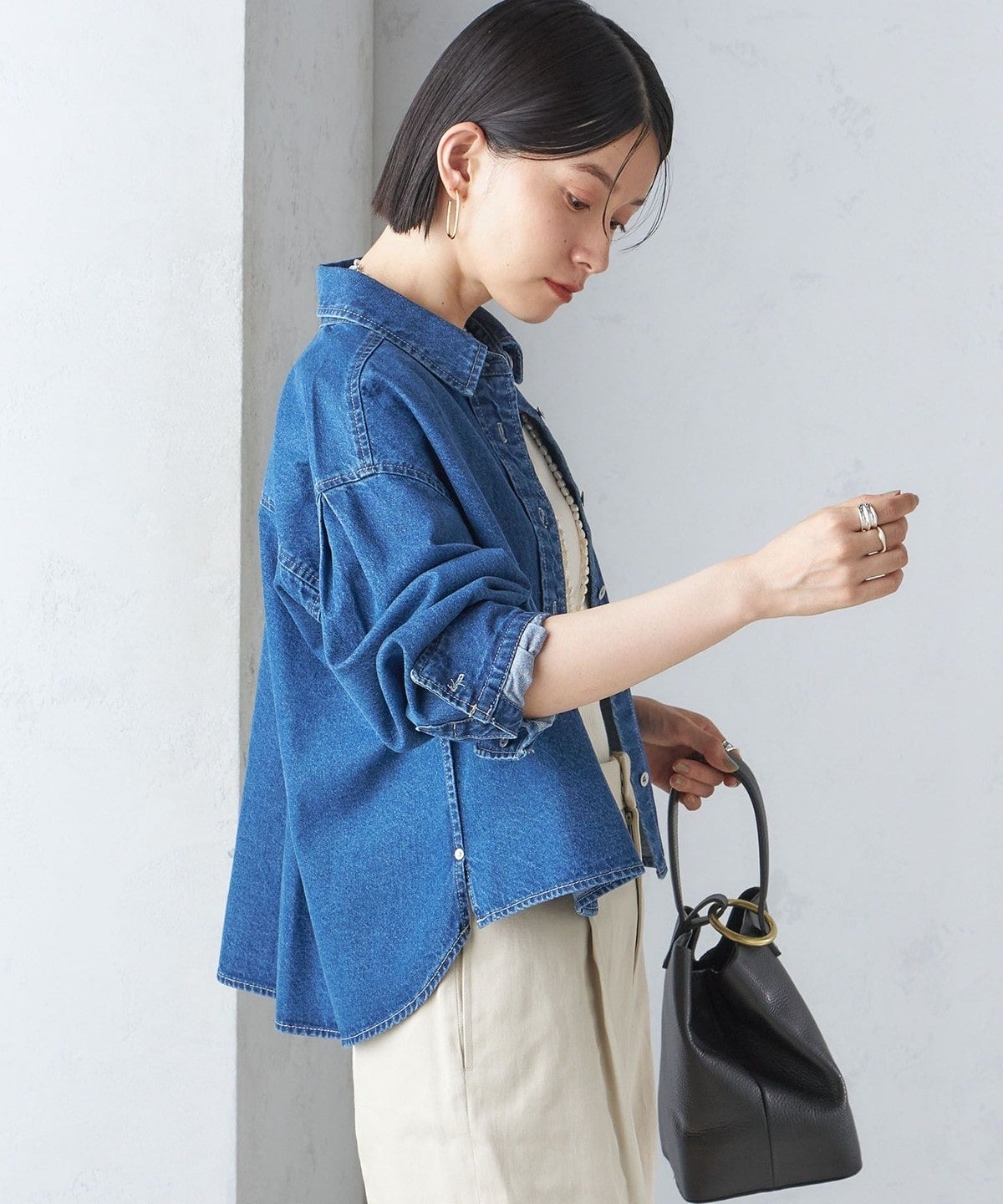 〈洗濯機可能〉ショート丈 デニム シャツ