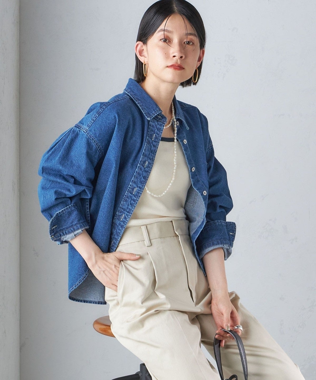 〈洗濯機可能〉ショート丈 デニム シャツ