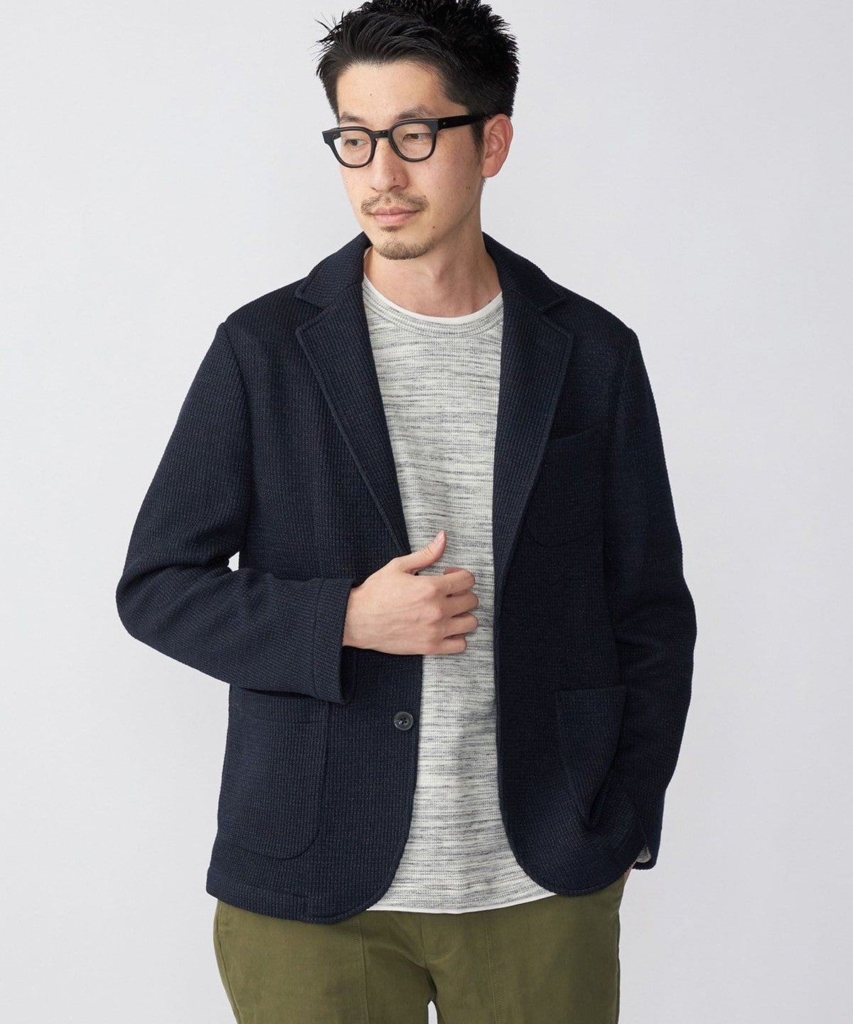 SHIPS:〈手洗い可能〉TEXBRID(R) 撚杢 畔編み 2ボタン ジャケット