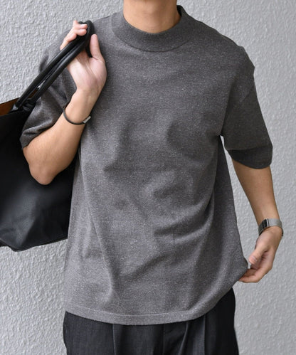 SHIPS any:〈接触冷感〉ハイゲージリネン ミックス サマーニット モックネック Tシャツ